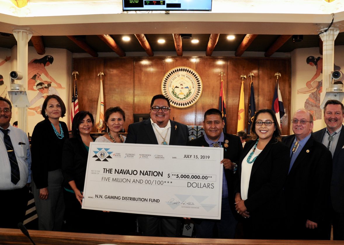 Navajo Gaming presents a check for $5 million to the Navajo Nation Gaming Distribution Fund